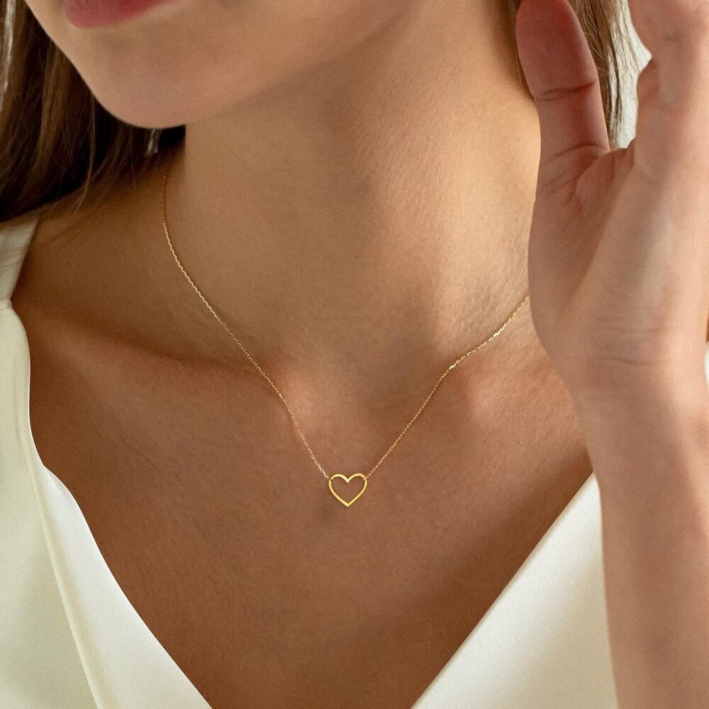 Cute Heart Necklace Tiny 14k Gold Heart Pendant Choker Necklaces Small Gold Love - Picture 2 of 8